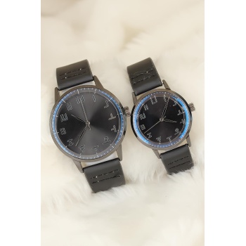 Siyah Deri Kordonlu Füme Renk Metal Kasa Sevgili Saatleri