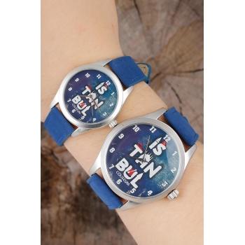 İstanbul Tasarım Lacivert Deri Kordonlu Sevgili Saatleri