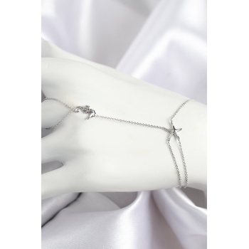 Pirinç Zirkon Taşlı Deniz Atı Ve Yıldız Model Gümüş Renk Şahmeran