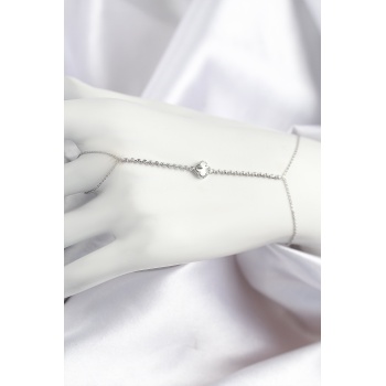 Pirinç Zirkon Taşlı Yonca Model Gümüş Renk Şahmeran