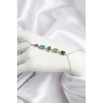 Pirinç Renkli Zirkon Taşlı Model Gümüş Renk Şahmeran