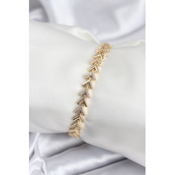 Pirinç VIP Seri Gold Zirkon Taşlı Balık Sırtı Model Kadın Bileklik