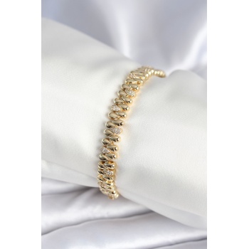 Pirinç Gold Renk Damla Model Zirkon Taşlı Kadın Bileklik