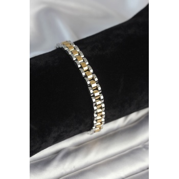 316L Çelik Gold ve Gümüş Renk 7 mm Kalınlık Erkek Bileklik