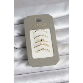 Pirinç Gold Renk 5li Yüzük Seti