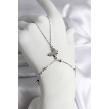 316L Çelik Gümüş Renk Kelebek Model Kadın Şahmeran