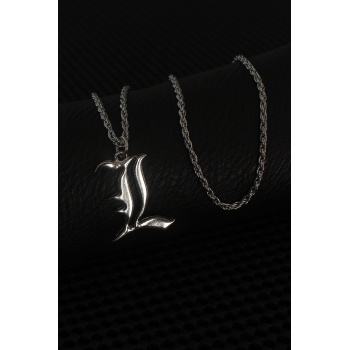 Gümüş Renk L Harf Erkek Kolye