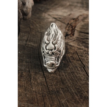 Antik Gümüş Renk Ejderha Kafası Model Ayarlanabilir Erkek Yüzük