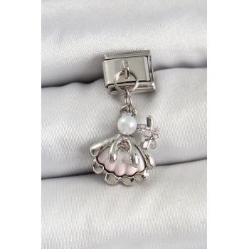316L Çelik Sallantılı İnci Detaylı İstiridye Model Gümüş Renk Nomination Charm