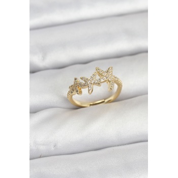 Pirinç Yıldız Model Gold Renk Kadın Yüzük