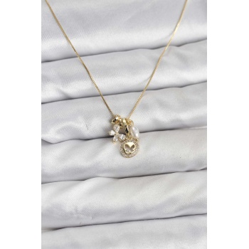 Gold Renk Pirinç Minimal Kelebek Charmlı Kadın Kolye