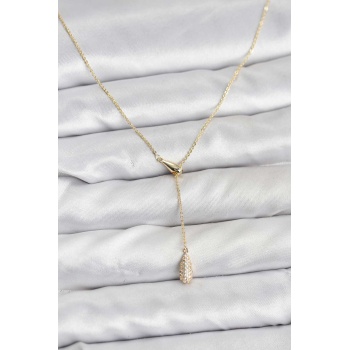 Pirinç Gold Renk Asansörlü Damla Model Kadın Kolye