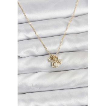 Pirinç Gold Renk Minimal Charmlı Kadın Kolye