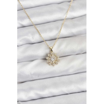 Pirinç Gold Renk Çiçek Model Kadın Kolye