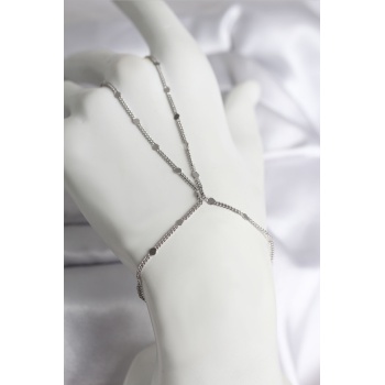 316L Çelik Gümüş Renk Parçalı Ezme Zincir Model Kadın Şahmeran