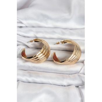 316L Çelik Gold Renk Yarım Halka Model Kadın Küpe