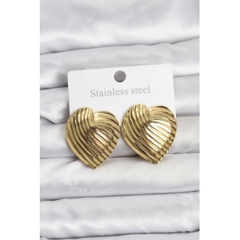 316L Çelik Gold Renk Kalp Model Kadın Küpe