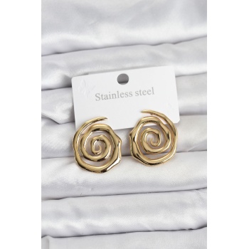 316L Çelik Gold Renk Sarmal Model Kadın Küpe