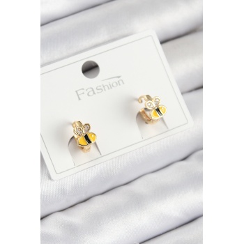 Pirinç Zirkon Taşlı Arı Model Gold Renk Çocuk Küpe