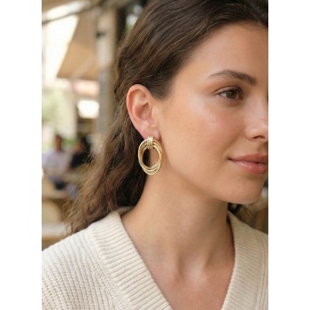 Pirinç Gold Renk Damla Model Vintage Kadın Küpe