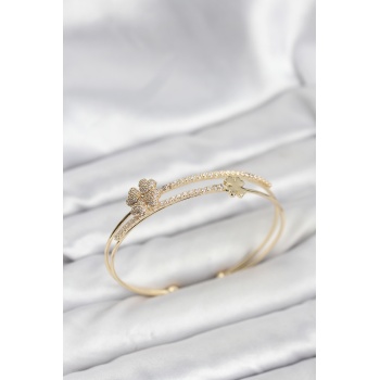 Pirinç Gold Renk Yonca Model Kadın Bileklik