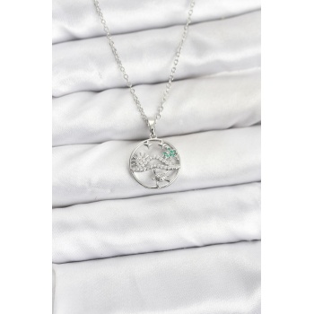 316L Çelik Zincir Gümüş Renk Şans Kolyesi Model Zirkon Taşlı Kadın Kolye