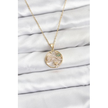 316L Çelik Zincir Gold Renk Şans Kolyesi Model Zirkon Taşlı Kadın Kolye