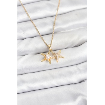 316L Çelik Zincir Gold Renk Deniz Yıldızı Model Zirkon Taşlı Kadın Kolye