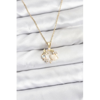 316L Çelik Zincir Gold Renk Deniz Tema Model Zirkon Taşlı Kadın Kolye