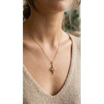 316L Çelik Gold Renk Zirkon Taşlı Kutup Yıldızı Model Kadın Kolye