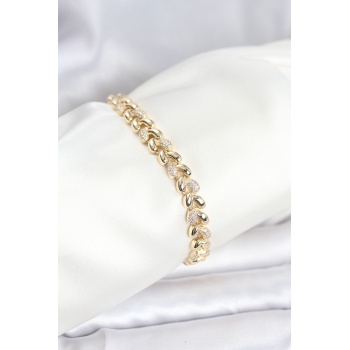 Pirinç Gold Renk VIP Seri Sarmal Damla Model Zirkon Taşlı Kadın Bileklik