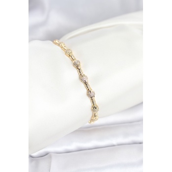 Pirinç Gold Renk VIP Seri Punta Model Zirkon Taşlı Kadın Bileklik