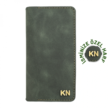 İsme Özel Dikey Uzun Cüzdan - %100 Rainbow Deri - A010007 - Haki