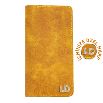 İsme Özel Dikey Uzun Cüzdan - %100 Rainbow Deri - A010007 - Hardal Sarısı