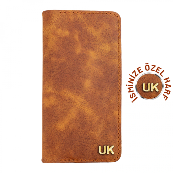 İsme Özel Dikey Uzun Cüzdan - %100 Rainbow Deri - A010007 - Camel