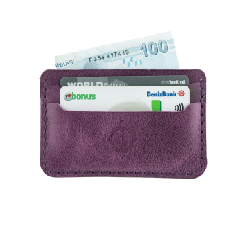 İsme Özel Yatay Kartlık - %100 Rainbow Deri - A011001 - Mor