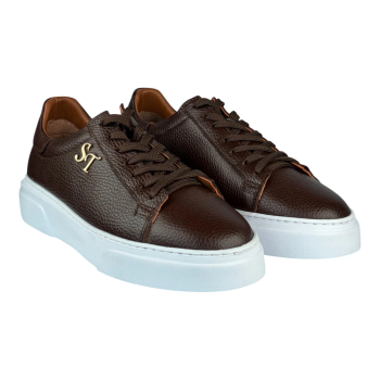 Kişiselleştirilebilir Kalın Ortopedik Tabanlı %100 Deri Sneaker Spor Ayakkabı - Kahverengi