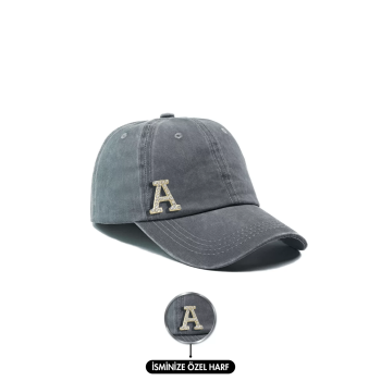 İsme Özel Yıkamalı Kep Şapka - AB01010 - Gri