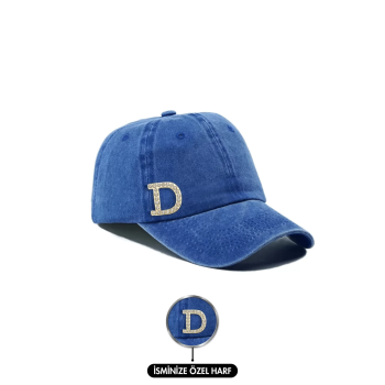 İsme Özel Yıkamalı Kep Şapka - AB01010 - Saks Mavisi