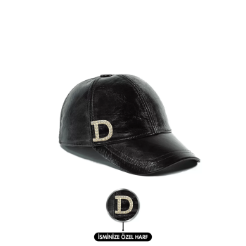 İsme Özel Kep Şapka - %100 Deri - AB01012 - Siyah