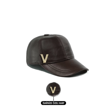 İsme Özel Kep Şapka - %100 Deri - AB01012 - Kahverengi