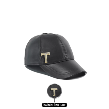 İsme Özel Kep Şapka - %100 Deri - AB01012 - Füme