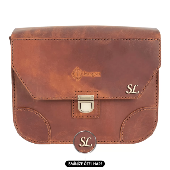 İsme Özel Günlük Orta Boy Omuz Çantası - %100 Crazy Deri - AC03002 - Taba