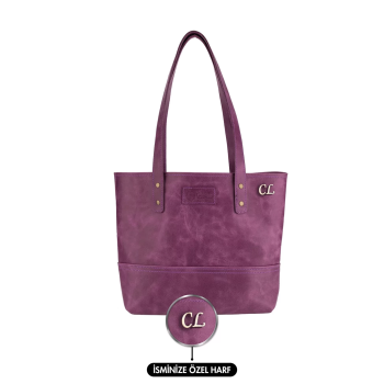 İsme Özel Tote Bag El Omuz Çantası - %100 Rainbow Deri - AC03003 - Mor