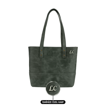 İsme Özel Tote Bag El Omuz Çantası - %100 Rainbow Deri - AC03003 - Haki