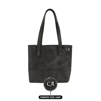 İsme Özel Tote Bag El Omuz Çantası - %100 Rainbow Deri - AC03003 - Antrasit