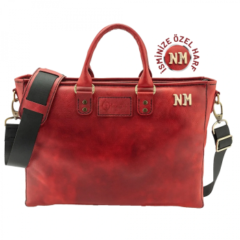 İsme Özel Günlük Kullanım El Omuz Evrak Laptop Çantası - %100 Deri - AC09004 - Kırmızı
