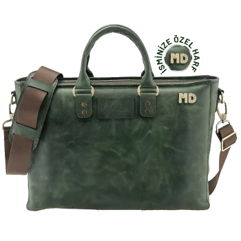 İsme Özel Günlük Kullanım El Omuz Evrak Laptop Çantası - %100 Deri - AC09004 - Haki