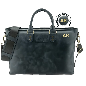İsme Özel Günlük Kullanım El Omuz Evrak Laptop Çantası - %100 Deri - AC09004 - Lacivert