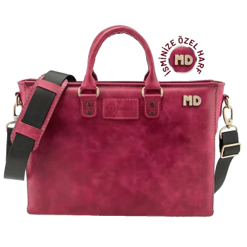 İsme Özel Günlük Kullanım El Omuz Evrak Laptop Çantası - %100 Deri - AC09004 - Fuşya